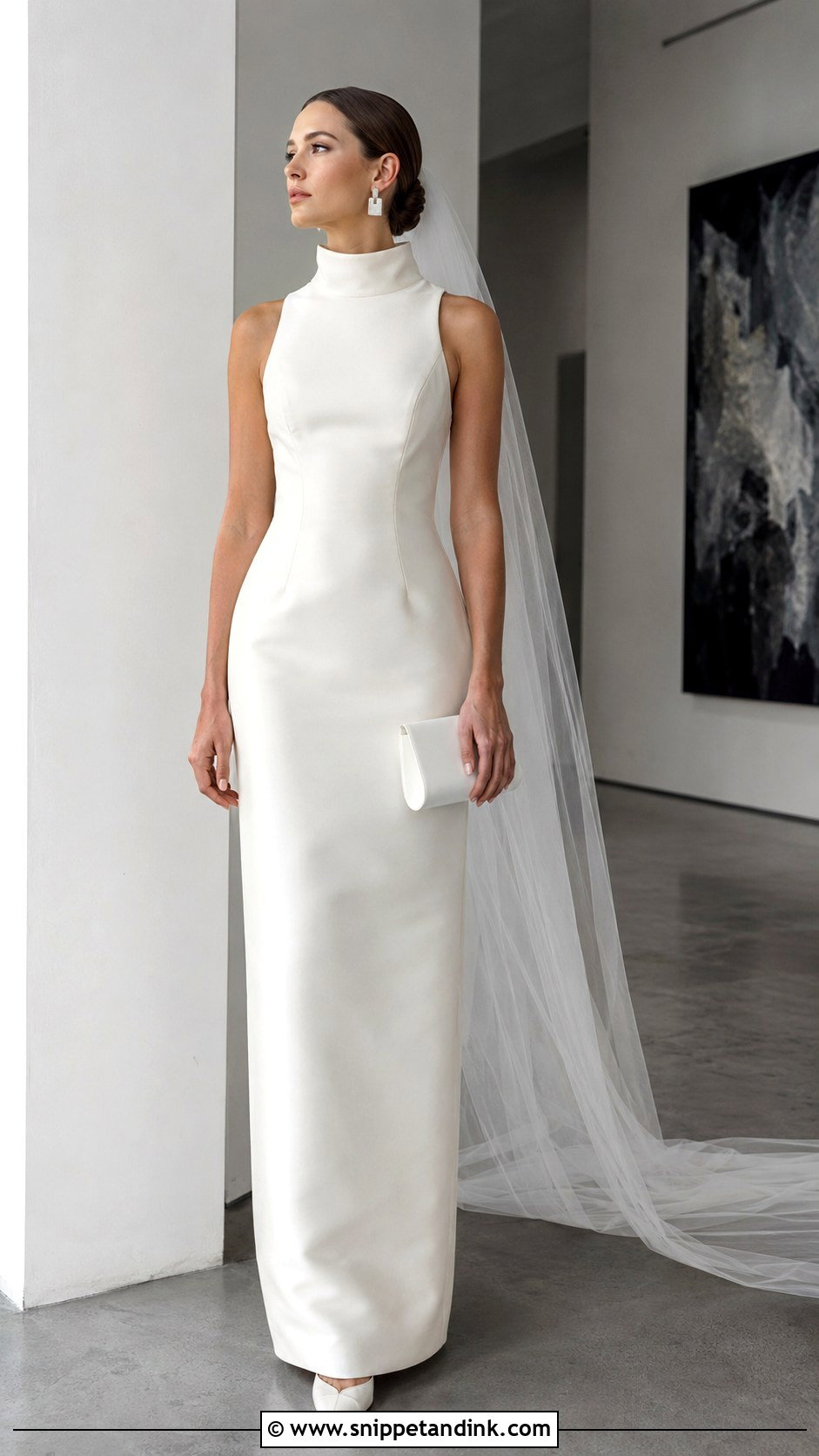 Funnel Neck Minimal Wedding Dress - Snippet and Ink - 20 Collar Wedding Dress Ideas