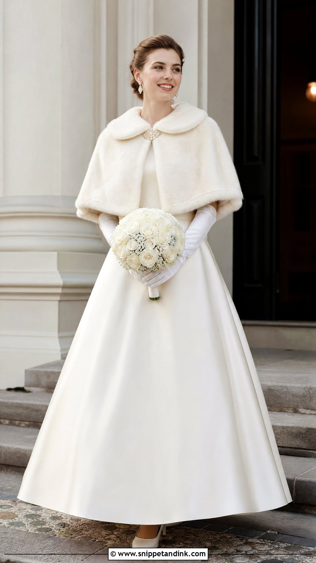 Fur Cape Coat With A Line Wedding Dress - Snippet and Ink - 20 Wedding Fur Coat Ideas