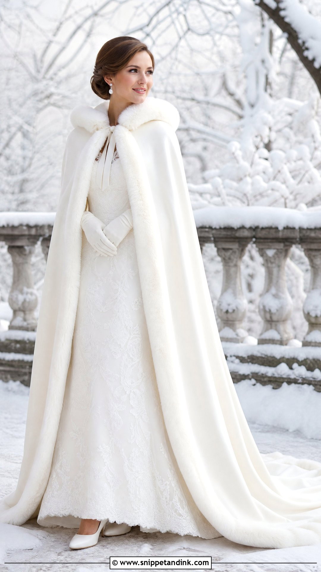Fur Trim Wedding Cloak With Winter Wedding Dress - Snippet and Ink - 25 Wedding Cloak Ideas