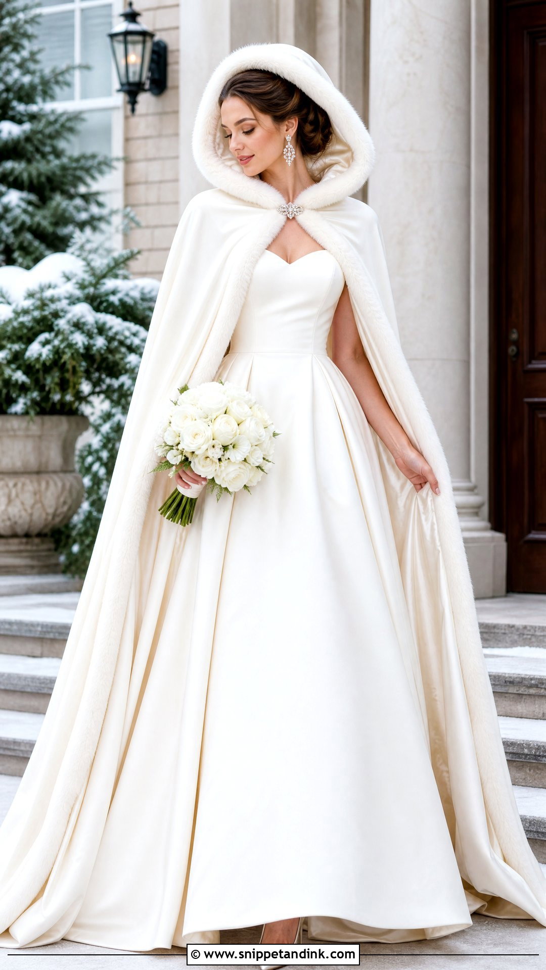 Fur Trimmed Velvet Bridal Cape With Strapless Ball Gown - Snippet and Ink - 20 Winter Bridal Cape Ideas