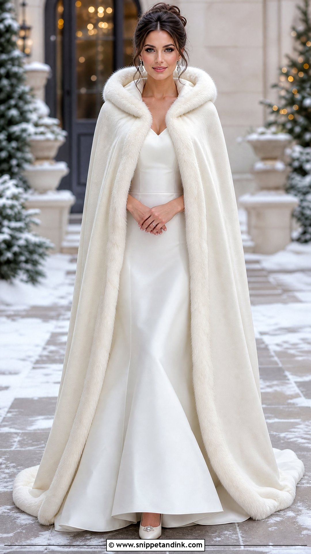 Fur Trimmed Winter Wedding Cape With Mikado Gown - Snippet and Ink - 20 Winter Wedding Cape Ideas