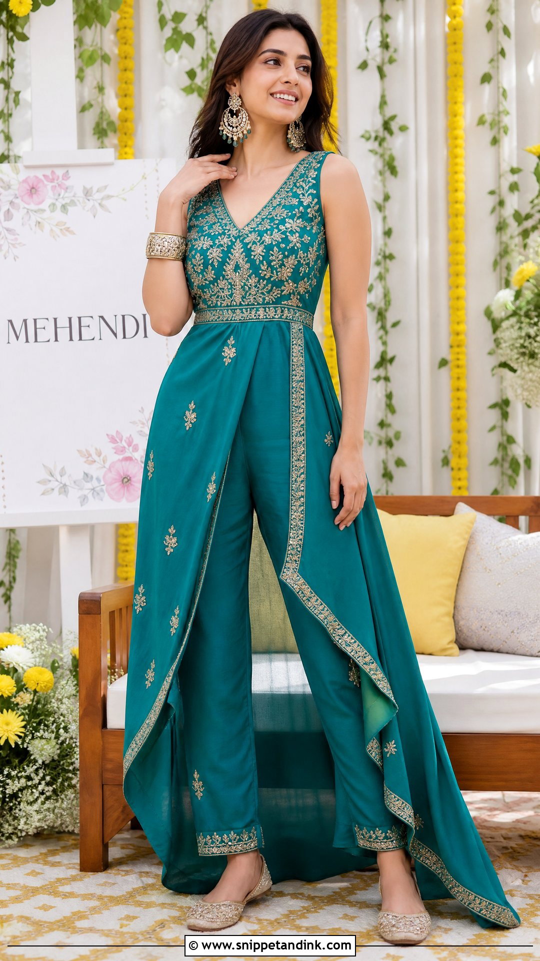 Fusion Jumpsuit For Mehendi Function - Snippet and Ink - 25 Mehendi Function Outfit Ideas