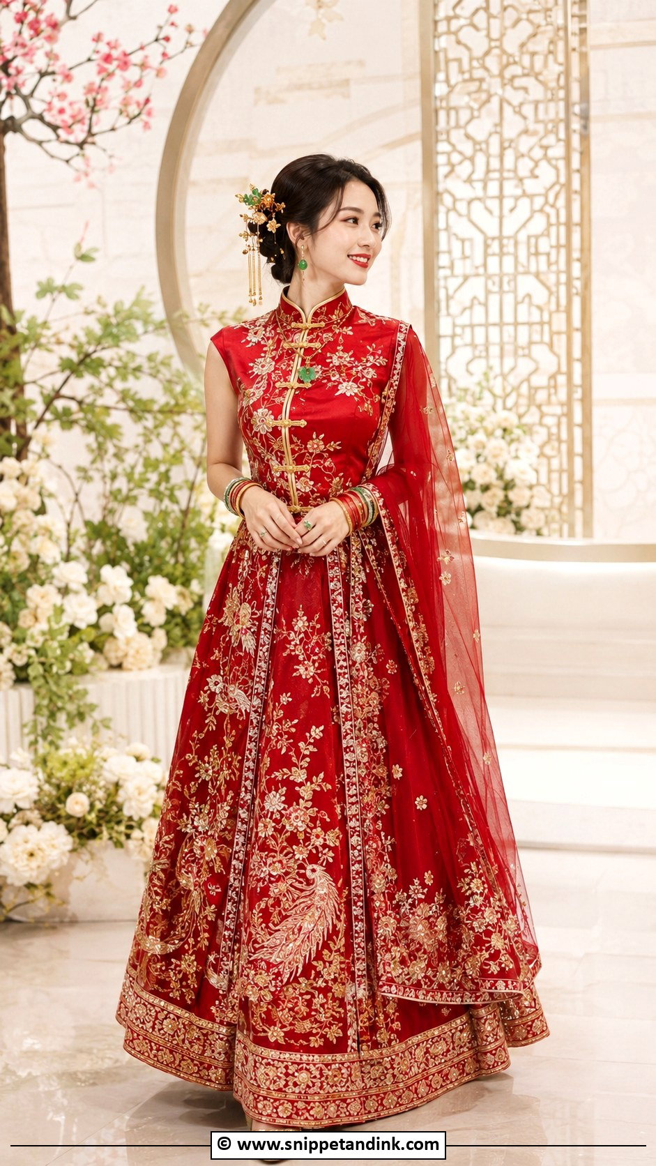 Fusion Lehenga With Qipao Blouse - Snippet and Ink - 30 Asian Bridal Dresses