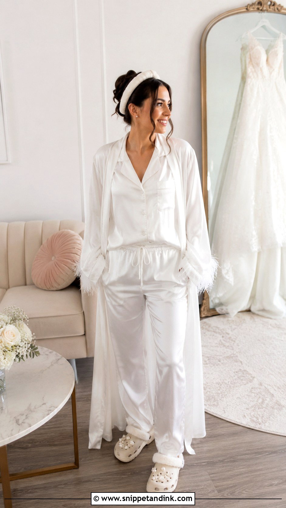 Fuzzy Bridal Crocs With Getting Ready Pajamas - Snippet and Ink - 20 Bridal Crocs Ideas