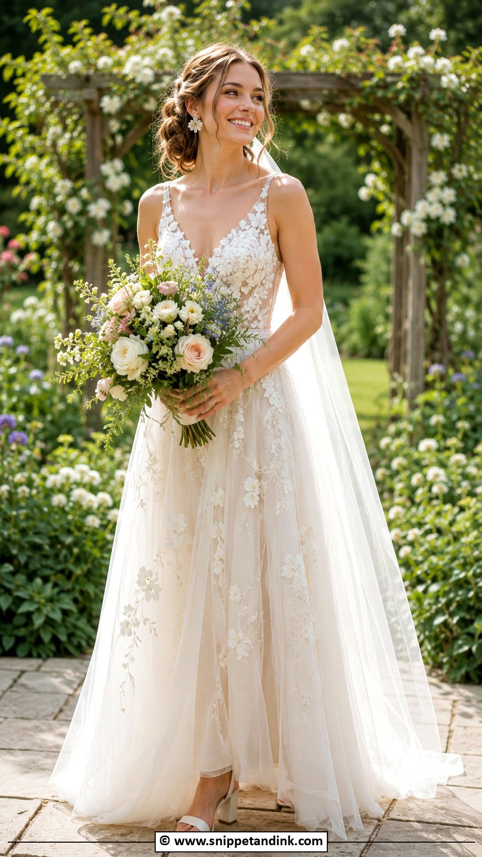 Garden A Line Wedding Dress With Embroidered Flowers - Snippet and Ink - 30 Aline Wedding Dress Ideas