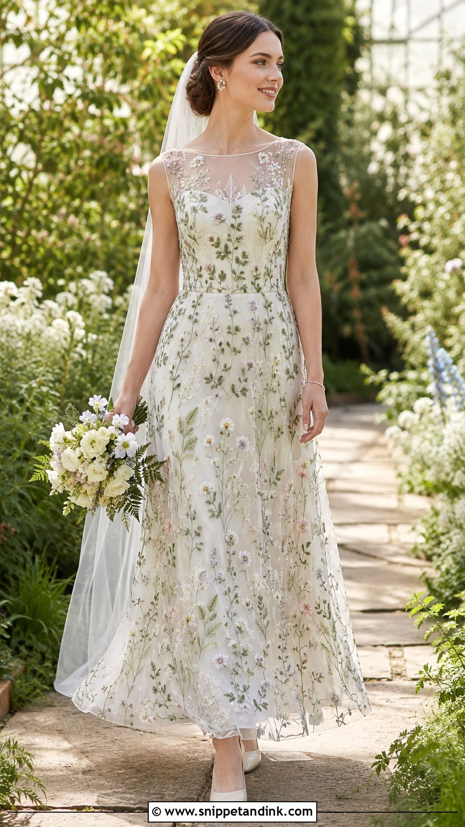 Garden Embroidered Ankle Length Wedding Dress - Snippet and Ink - 20 Ankle Wedding Dress Ideas
