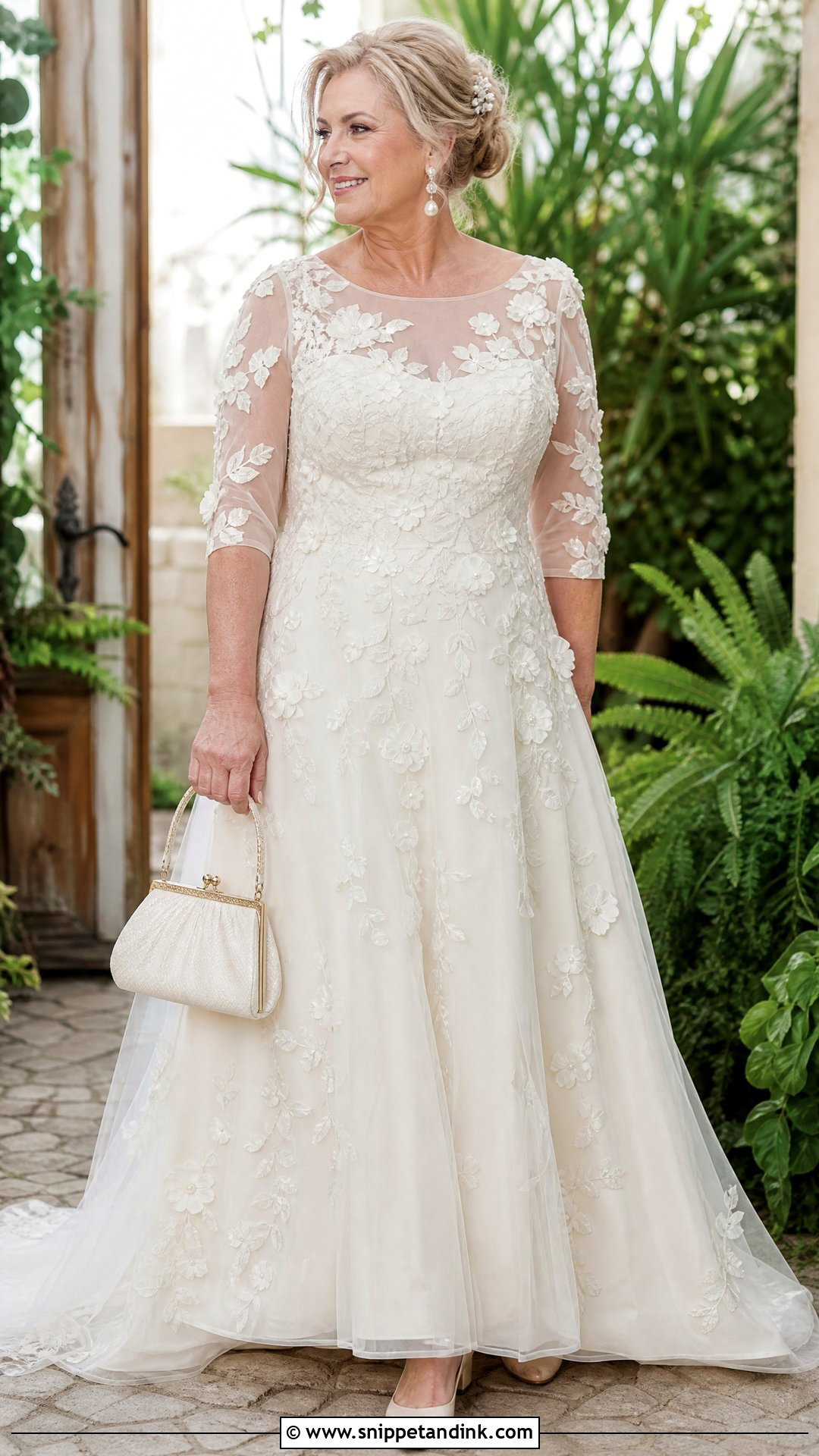 Garden Floral Applique Wedding Dress - Snippet and Ink - 20 Older Women Wedding Dresses