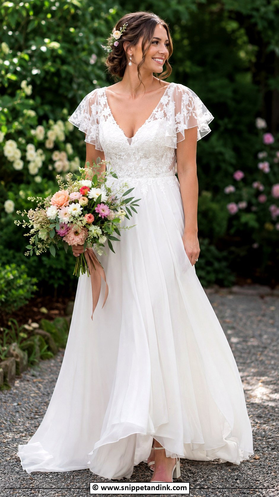 Garden Flutter Sleeve Wedding Dress - Snippet and Ink - 25 Flutter Sleeve Wedding Dress Ideas