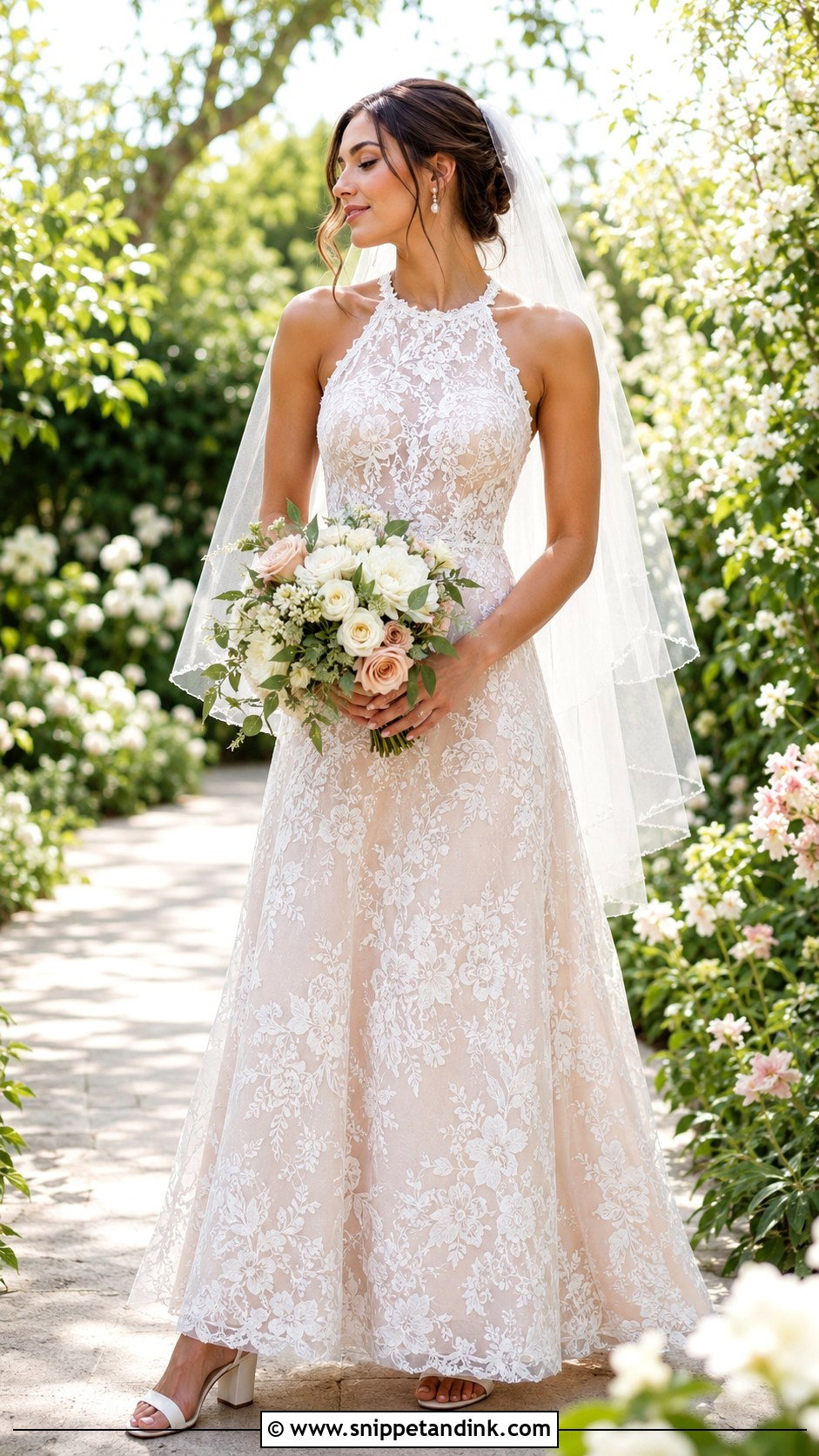 Garden Lace Halter Wedding Dress - Snippet and Ink - 20 Halter Neck Lace Wedding Dress Ideas