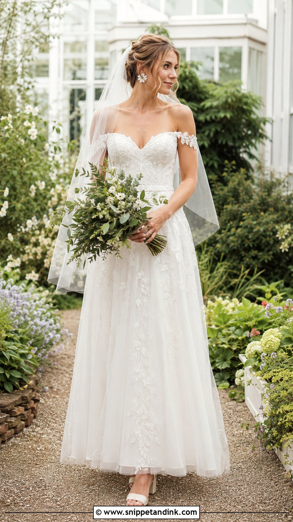 Garden Lace Off Shoulder Wedding Dress - Snippet and Ink - 20 Lace Off Shoulder Wedding Dress Ideas