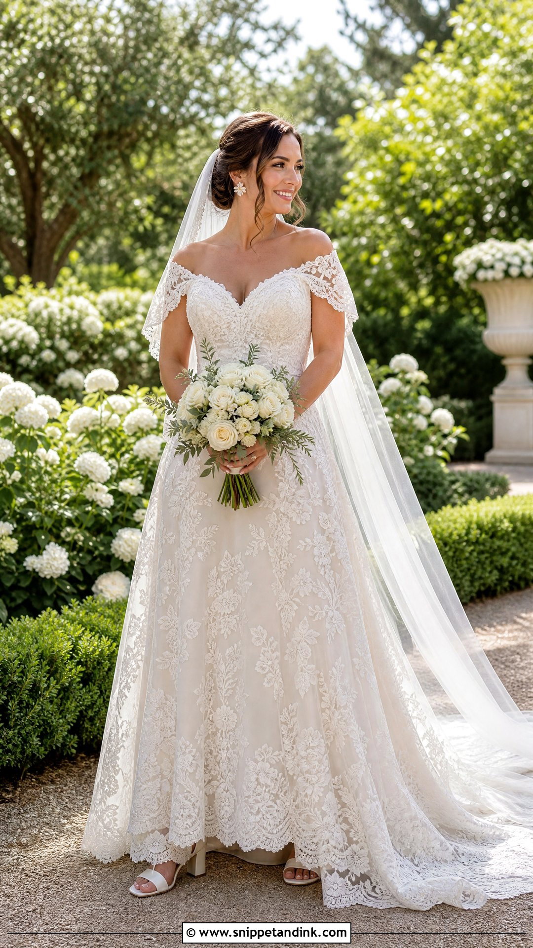 Garden Lace Over the Shoulder Wedding Dress - Snippet and Ink - 20 Over the Shoulder Wedding Dress Ideas