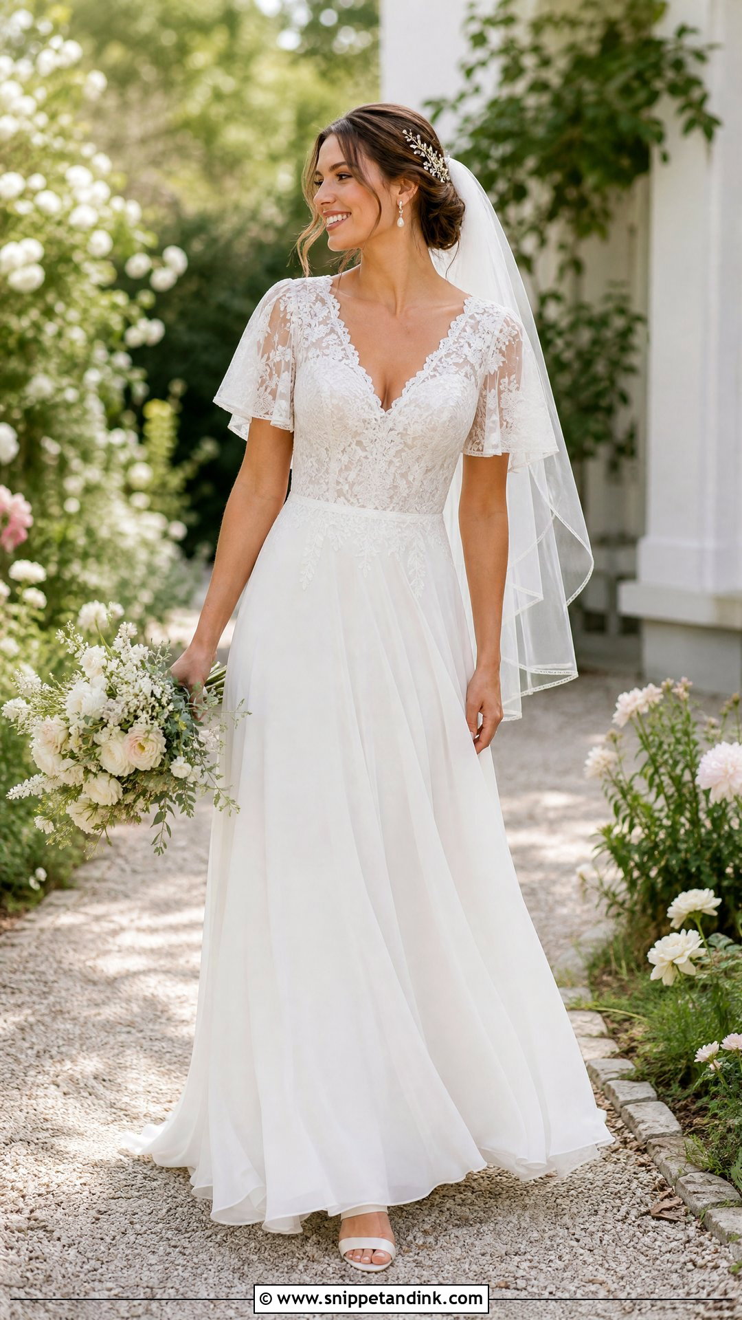 Garden Lace Wedding Dress With Flutter Sleeves - Snippet and Ink - 20 Vintage Lace Wedding Dress with Sleeves