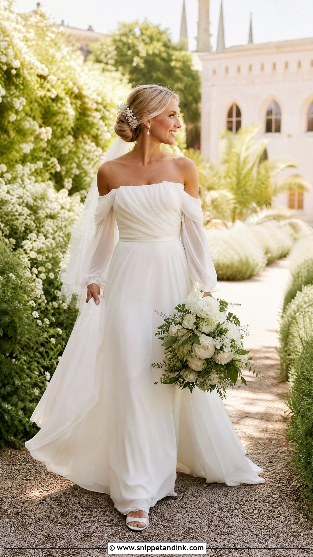 Garden Off the Shoulder Wedding Dress - Snippet and Ink - 20 Simple Long Wedding Dress with Off the Shoulder Sleeves