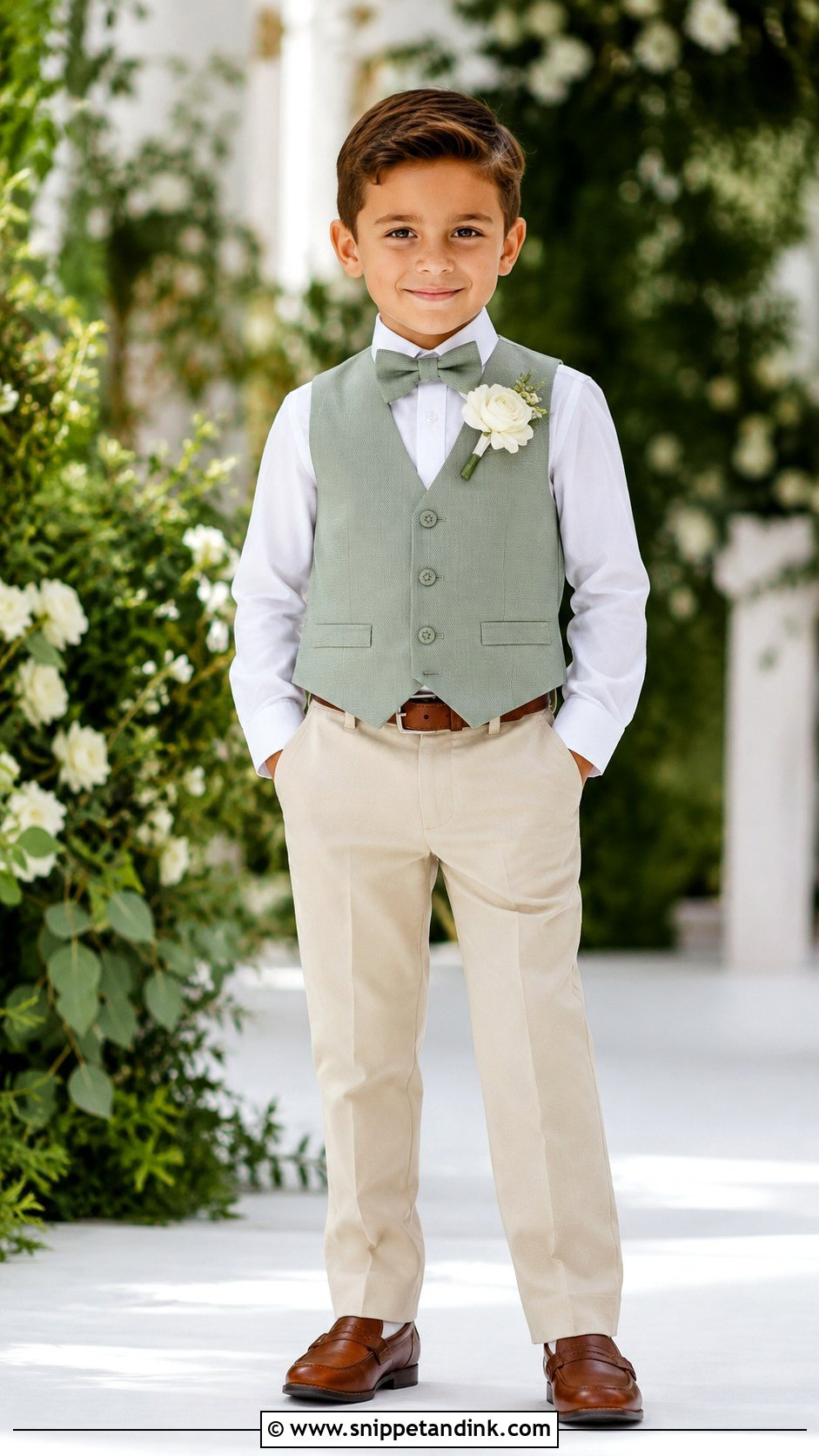 Garden Ring Bearer Outfit With Sage Green Vest - Snippet and Ink - 20 Bearer Outfit Ideas