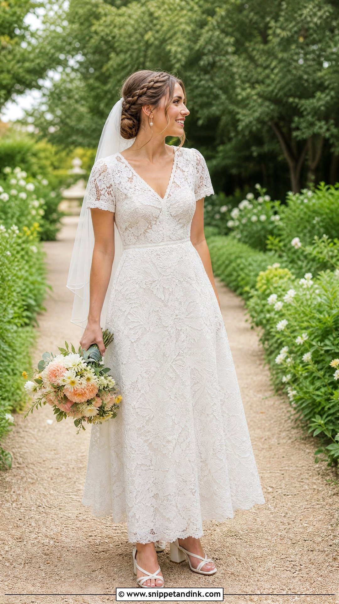 Garden Short Sleeve Lace Wedding Dress - Snippet and Ink - 20 Short Sleeve Lace Wedding Dress Ideas