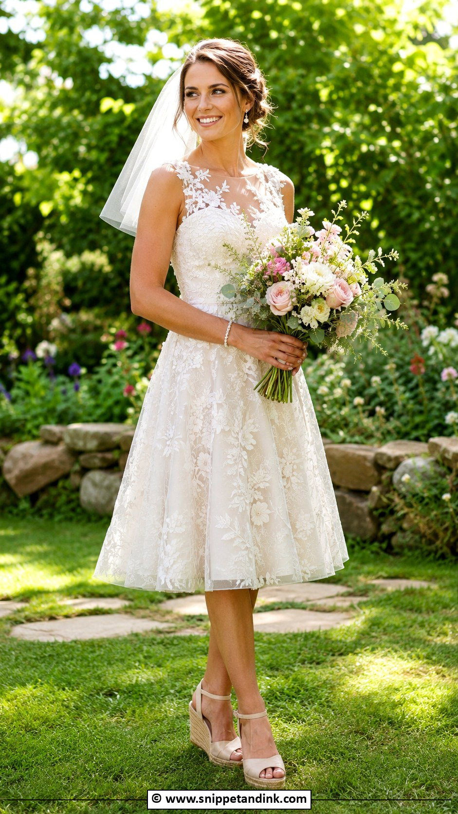Garden Short Wedding Dress With Wedge Heels - Snippet and Ink - 35 Short Wedding Dress Ideas