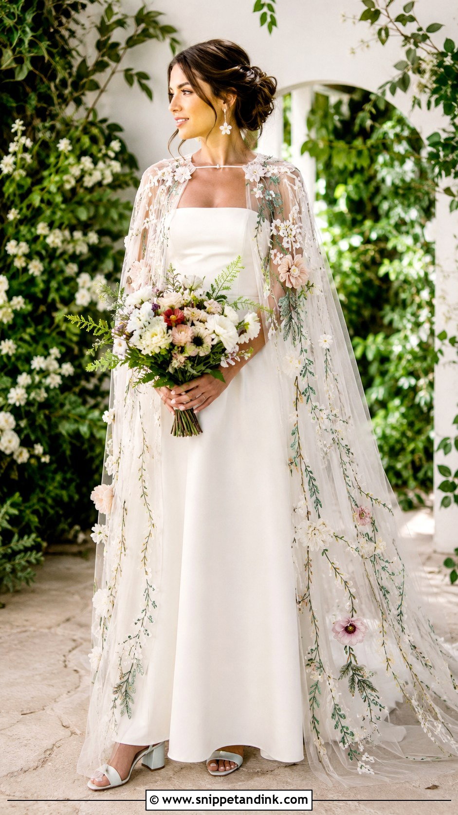 Garden Wedding Dress With Detachable Floral Cape - Snippet and Ink - 20 Detachable Cape Wedding Dress Ideas