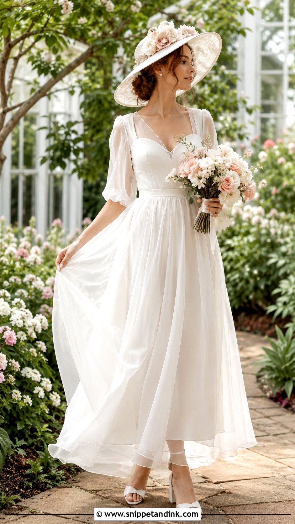 Garden Wedding Dress With Floral Hat - Snippet and Ink - 20 Wedding Dress with Hat Ideas