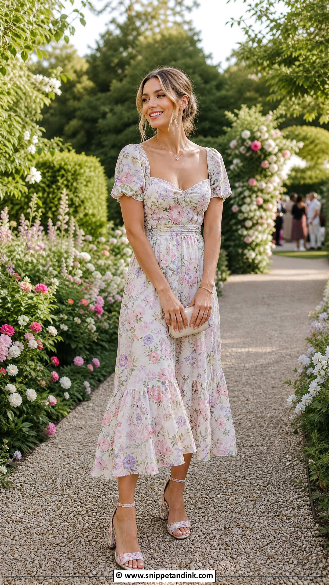 Garden Wedding Dress With Floral Heels - Snippet and Ink - 35 Dresses to Wear to a Wedding
