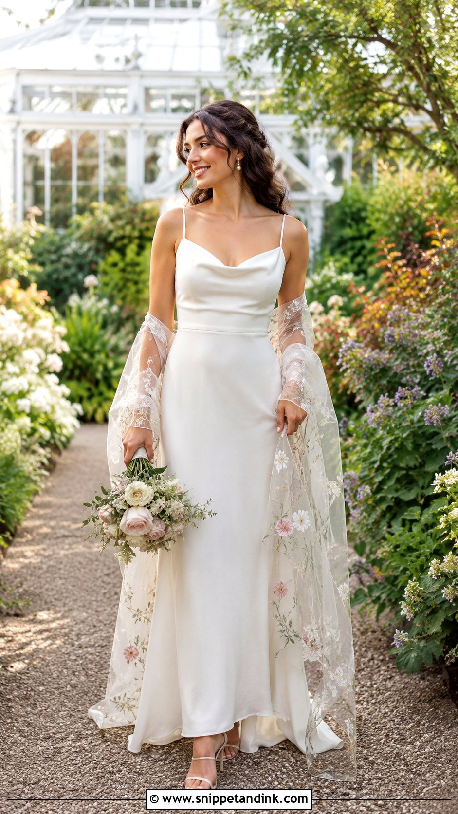 Garden Wedding Dress With Floral Scarf - Snippet and Ink - 30 Wedding Dress with Scarf Ideas