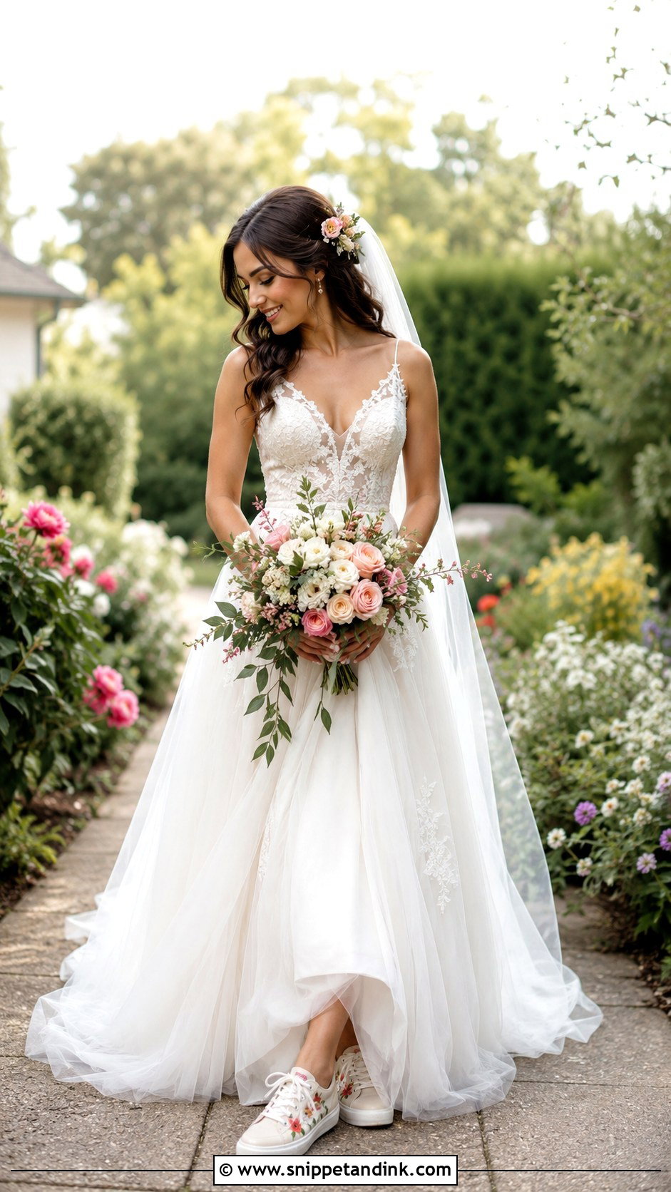 Garden Wedding Dress With Floral Sneakers - Snippet and Ink - 20 Bride with Sneakers Ideas