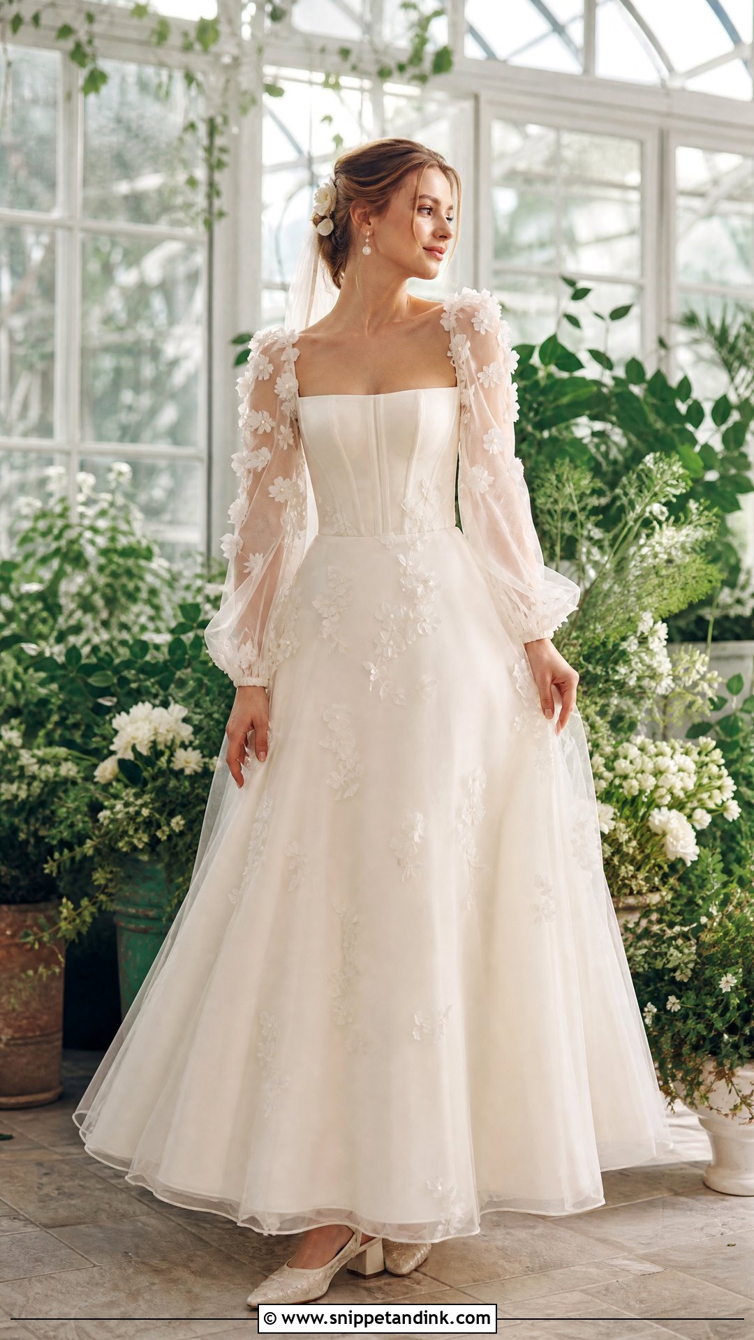 Garden Wedding Dress With Floral Tulle Sleeves - Snippet and Ink - 20 Wedding Dresses Flowy Sleeves