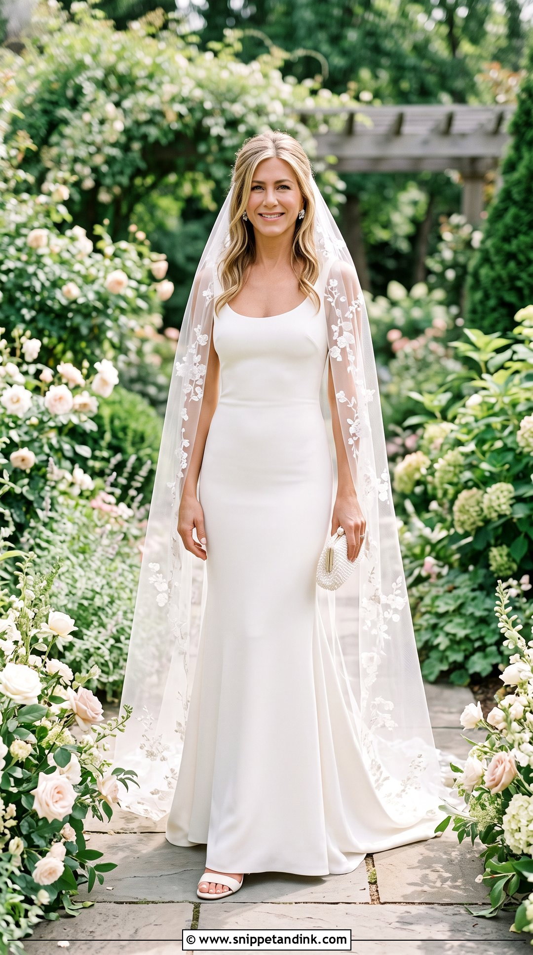 Garden Wedding Dress With Floral Veil - Snippet and Ink - 20 Jennifer Aniston Wedding Dress Ideas