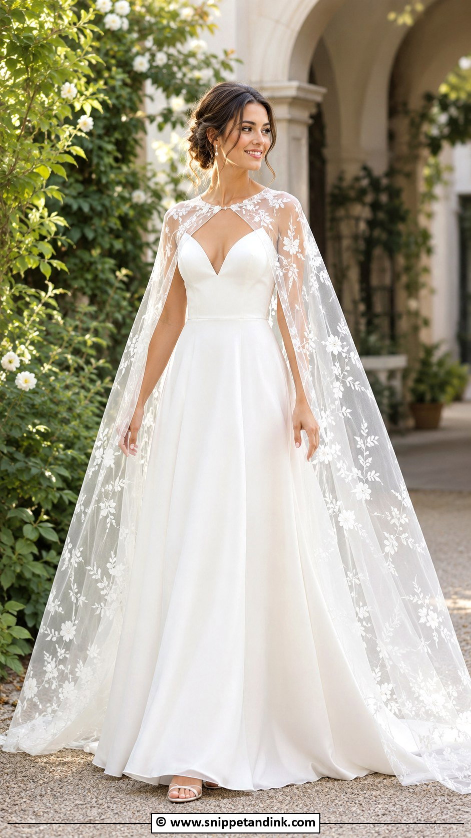 Garden Wedding Dress With Removable Cape - Snippet and Ink - 30 2 in 1 Wedding Dress Ideas
