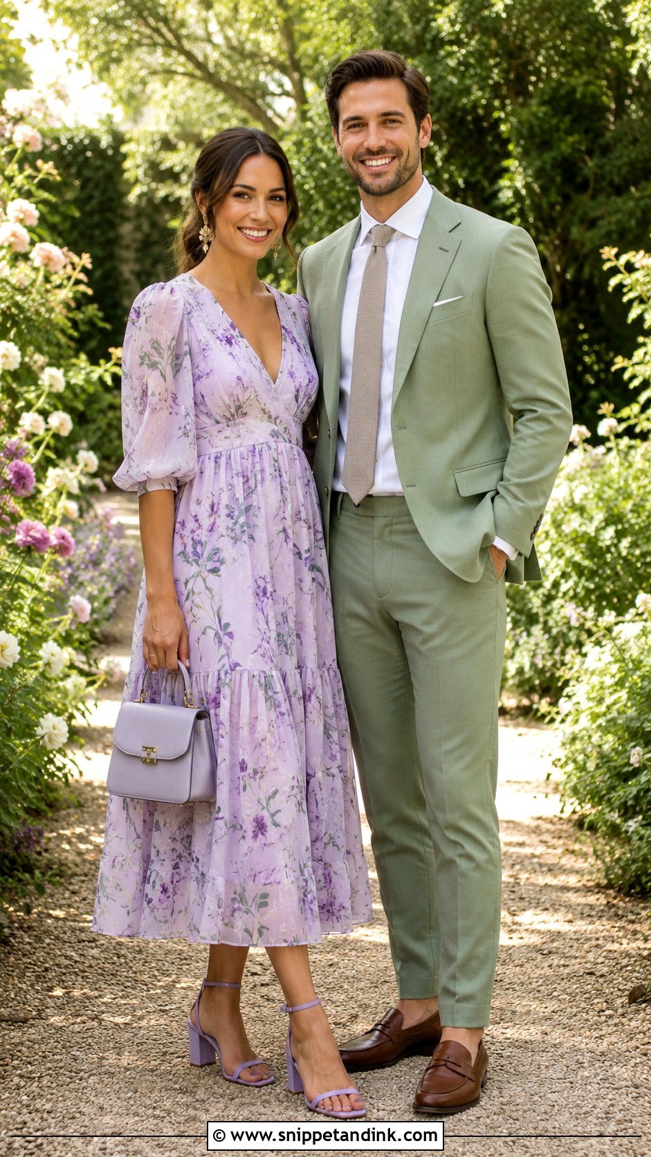 Garden Wedding Dress and Sage Suit Couple Wedding Outfit - Snippet and Ink - 20 Couple Dress for Wedding Ideas