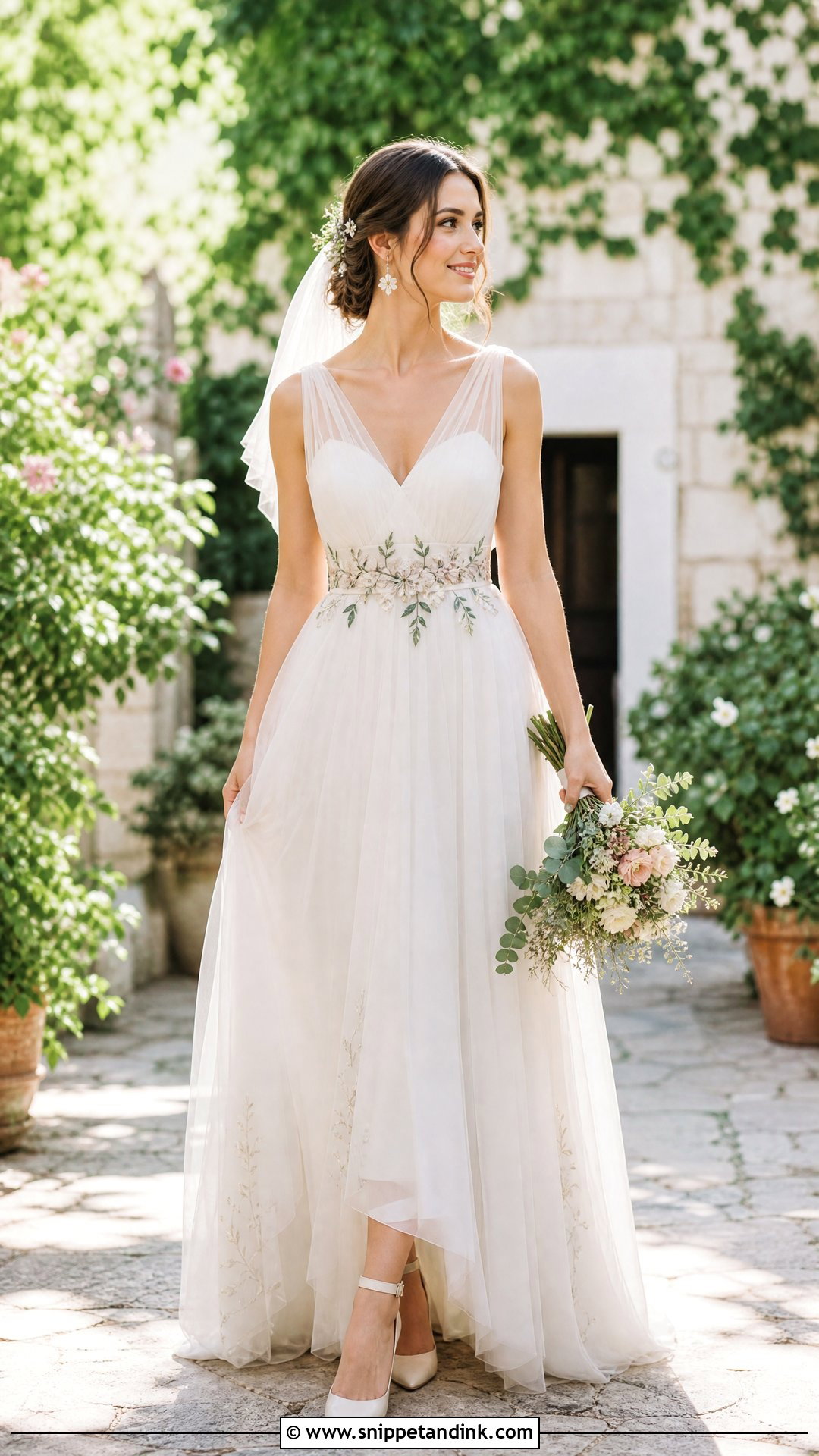 Garden Wedding Dress with Embroidered Belt - Snippet and Ink - 20 Wedding Dress with Belt Ideas