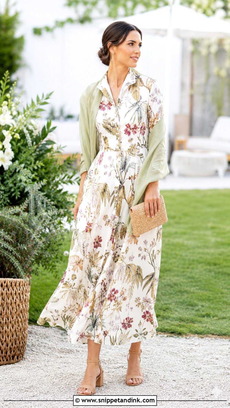 Garden Wedding Long Shirt Dress With Woven Clutch - Snippet and Ink - 20 Long Shirt Dress for Wedding Ideas