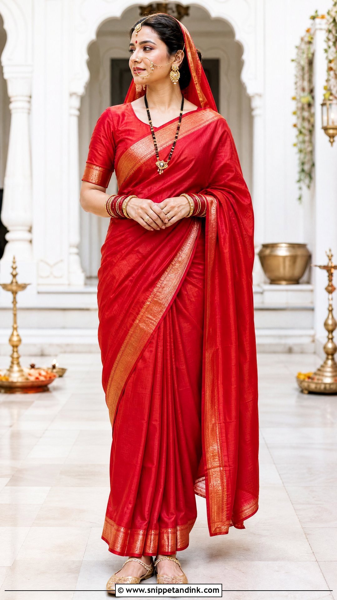 Garhwali Bride With Chareu And Red Saree - Snippet and Ink - 25 Garhwali Bride Ideas