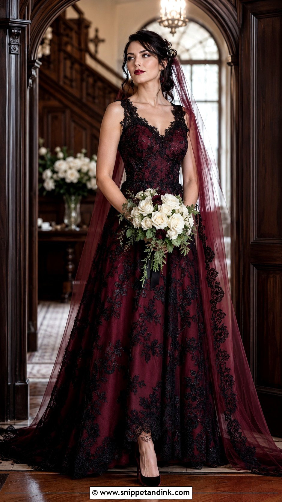 Garnet And Black Lace Wedding Dress - Snippet and Ink - 20 Garnet Wedding Dress Ideas
