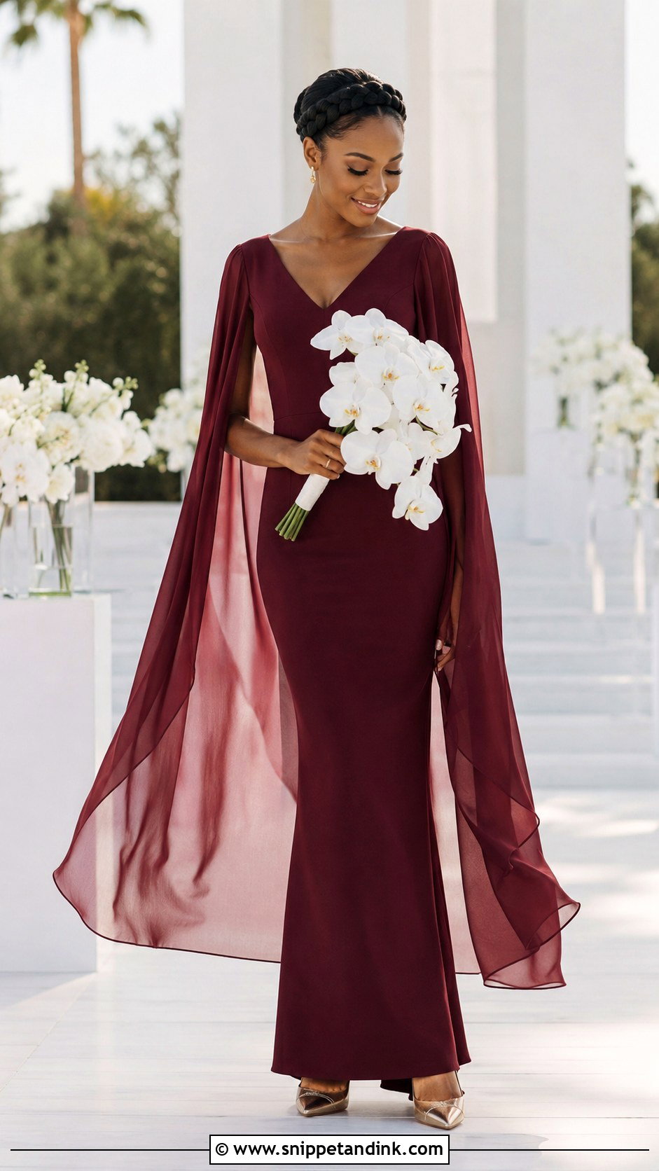 Garnet Cape Sleeve Wedding Dress - Snippet and Ink - 20 Garnet Wedding Dress Ideas