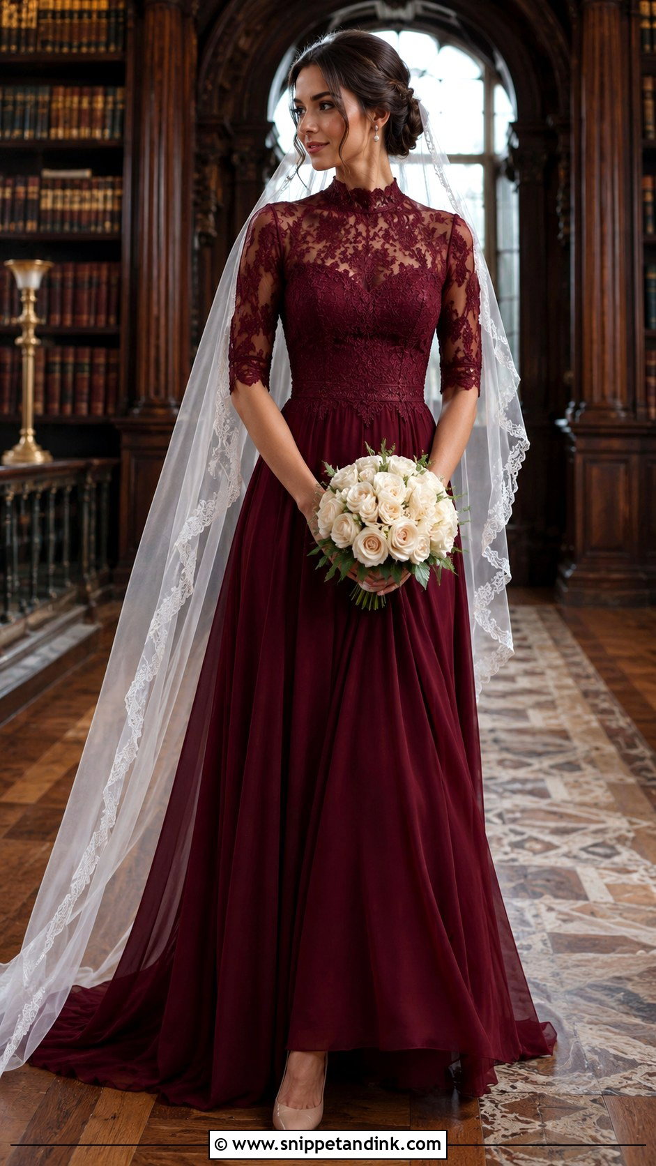 Garnet High Neck Lace Wedding Dress - Snippet and Ink - 20 Garnet Wedding Dress Ideas