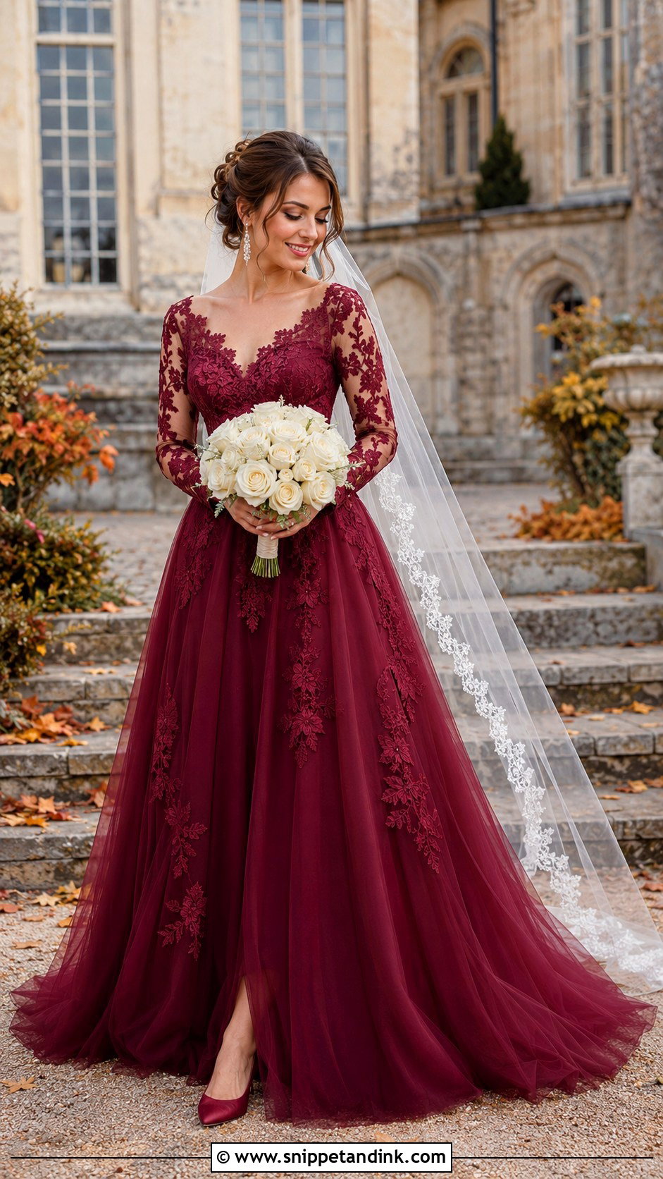 Garnet Long Sleeve Lace Wedding Dress - Snippet and Ink - 20 Garnet Wedding Dress Ideas