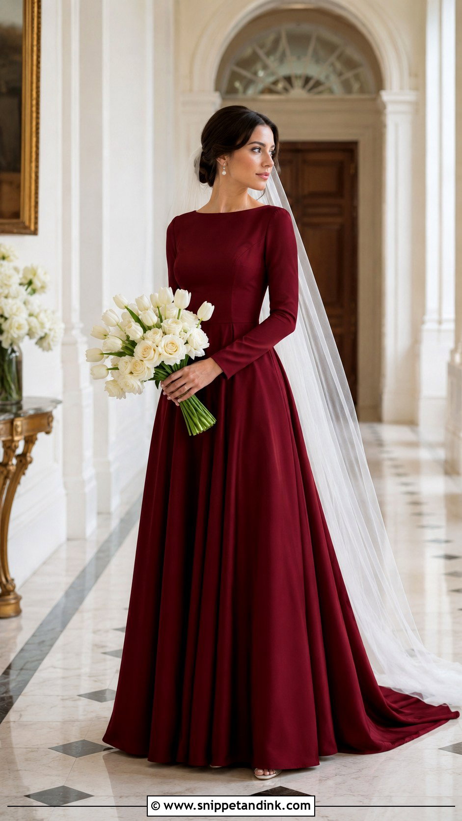 Garnet Modest Long Sleeve Wedding Dress - Snippet and Ink - 20 Garnet Wedding Dress Ideas