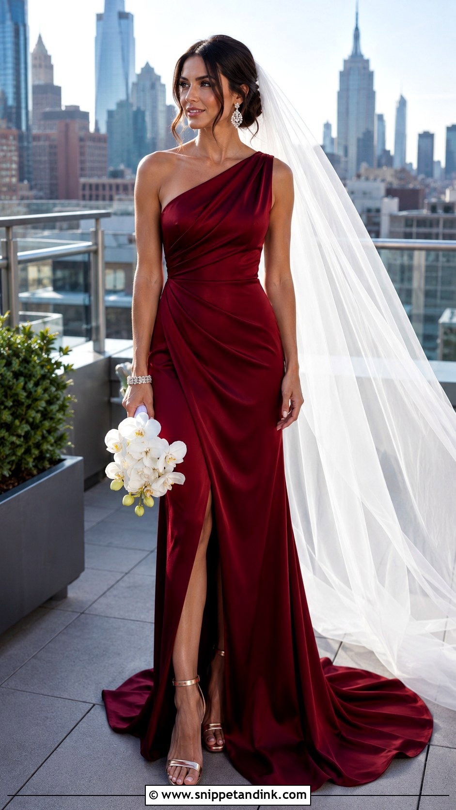 Garnet One Shoulder Wedding Dress - Snippet and Ink - 20 Garnet Wedding Dress Ideas