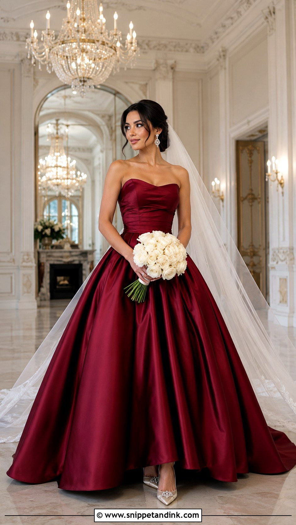 Garnet Satin Ball Gown Wedding Dress - Snippet and Ink - 20 Garnet Wedding Dress Ideas