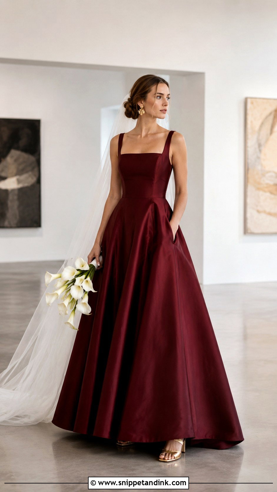 Garnet Square Neck A Line Wedding Dress - Snippet and Ink - 20 Garnet Wedding Dress Ideas