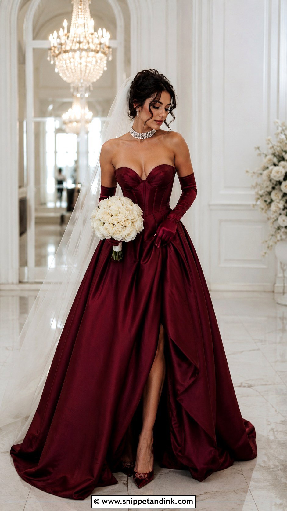 Garnet Strapless Corset Wedding Dress - Snippet and Ink - 20 Garnet Wedding Dress Ideas