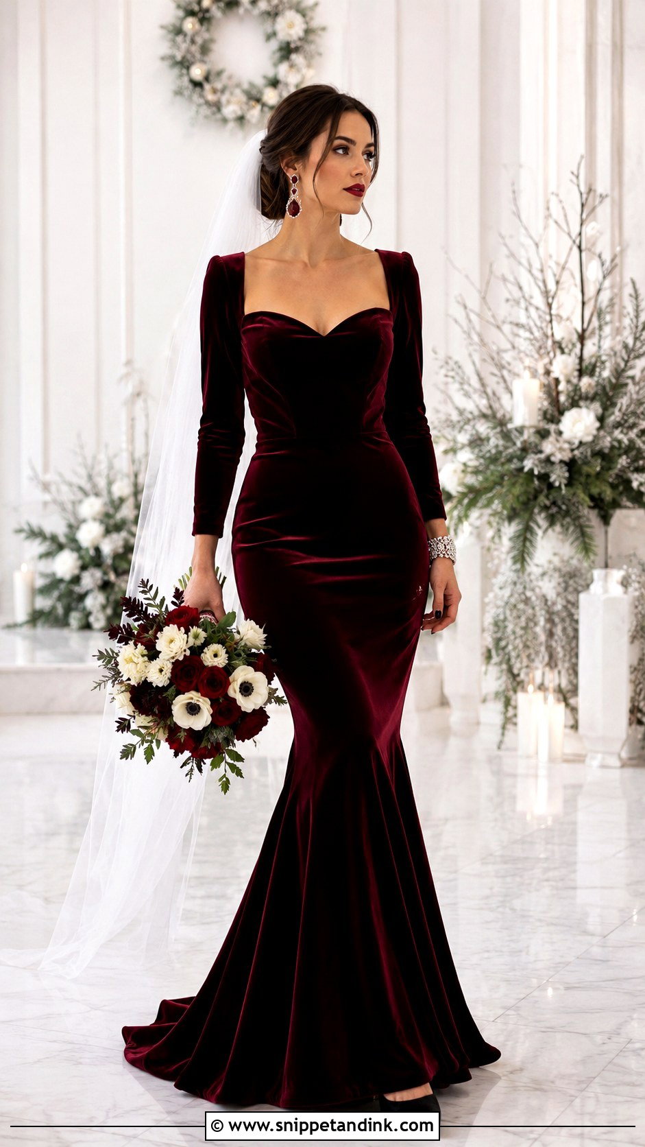 Garnet Velvet Mermaid Wedding Dress - Snippet and Ink - 20 Garnet Wedding Dress Ideas