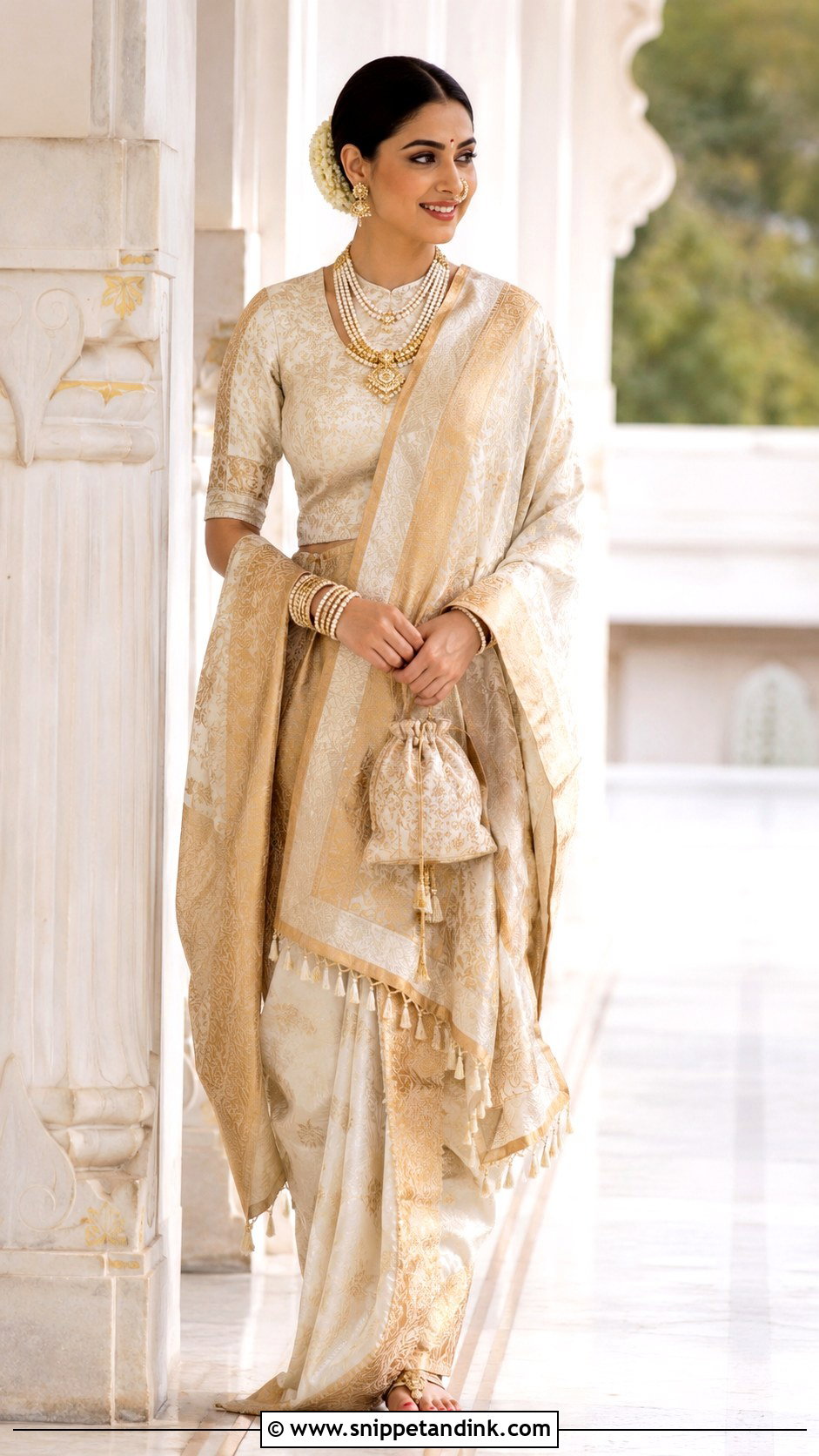 Genelia Deshmukh Ambani Wedding Himroo Saree - Snippet and Ink - 20 Ambani Wedding Celebrity Outfits
