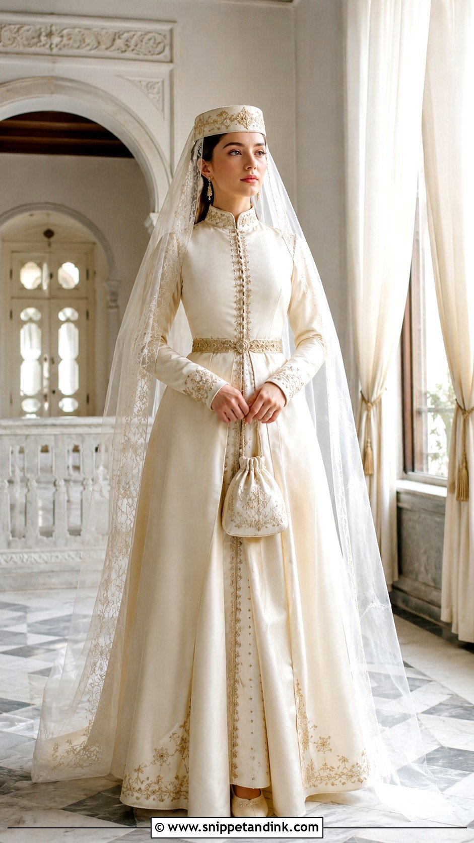 Georgian Wedding Dress With Lechaki Veil - Snippet and Ink - 20 Georgian Traditional Wedding Dress Ideas