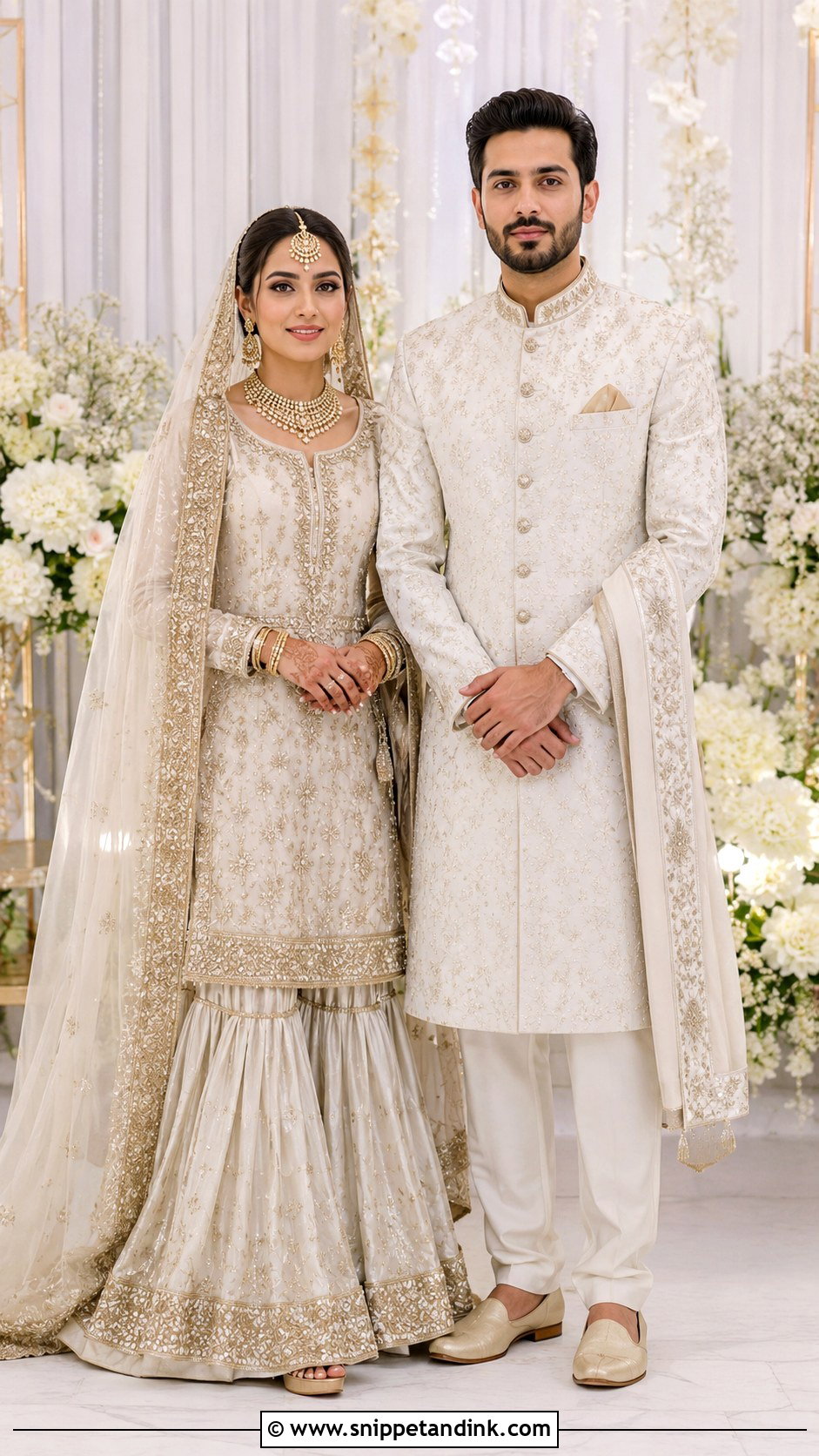 Gharara And Sherwani Nikkah Outfit - Snippet and Ink - 25 Nikkah Couple Outfit Ideas