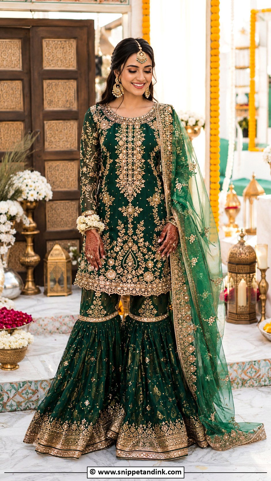 Gharara Bridal Mehndi Outfit - Snippet and Ink - 25 Indian Bridal Mehndi Outfit Ideas