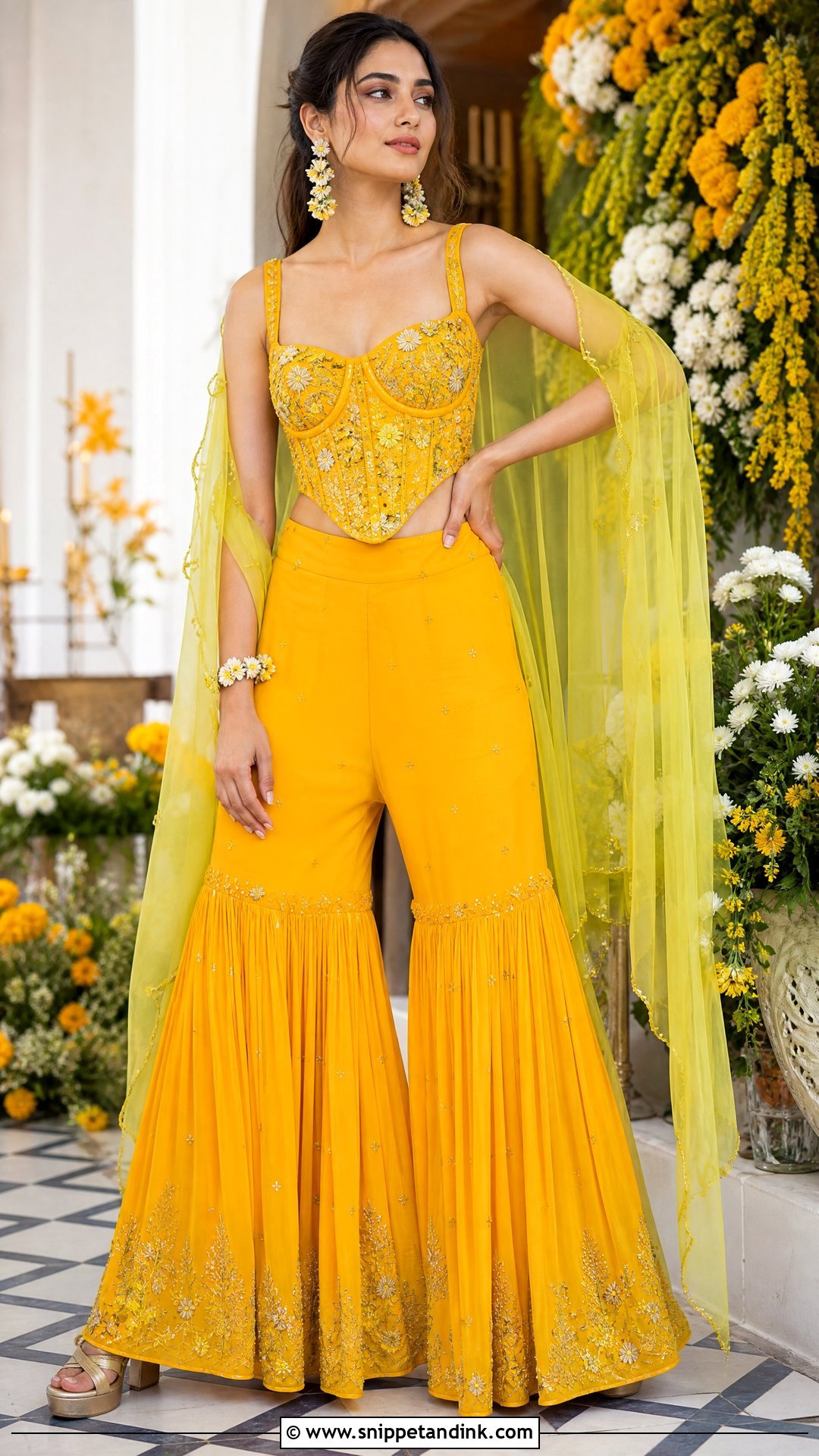 Gharara Corset Top Haldi Outfit - Snippet and Ink - 20 Haldi Indowestern Outfit Ideas