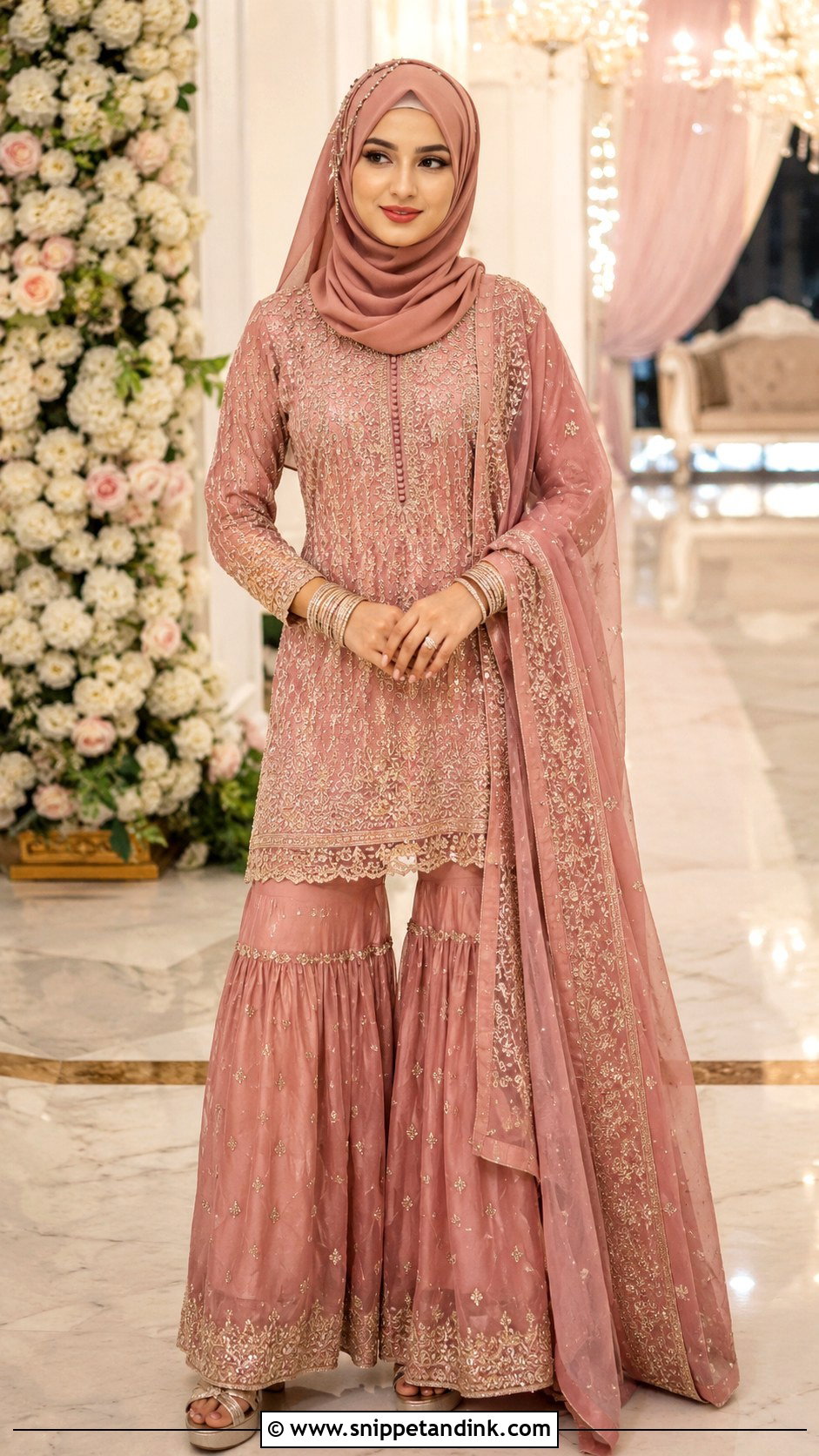 Gharara Outfit With Matching Hijab - Snippet and Ink - 30 Hijab Style for Wedding Ideas
