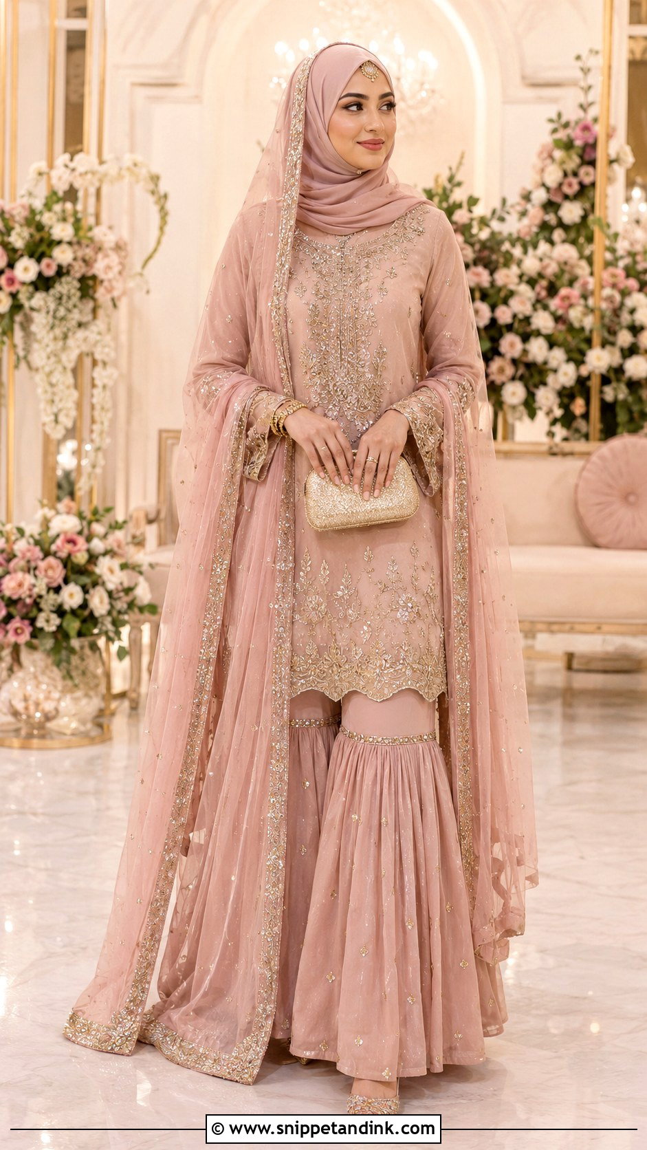 Gharara Set With Dupatta Hijab - Snippet and Ink - 30 Wedding Hijab Styles