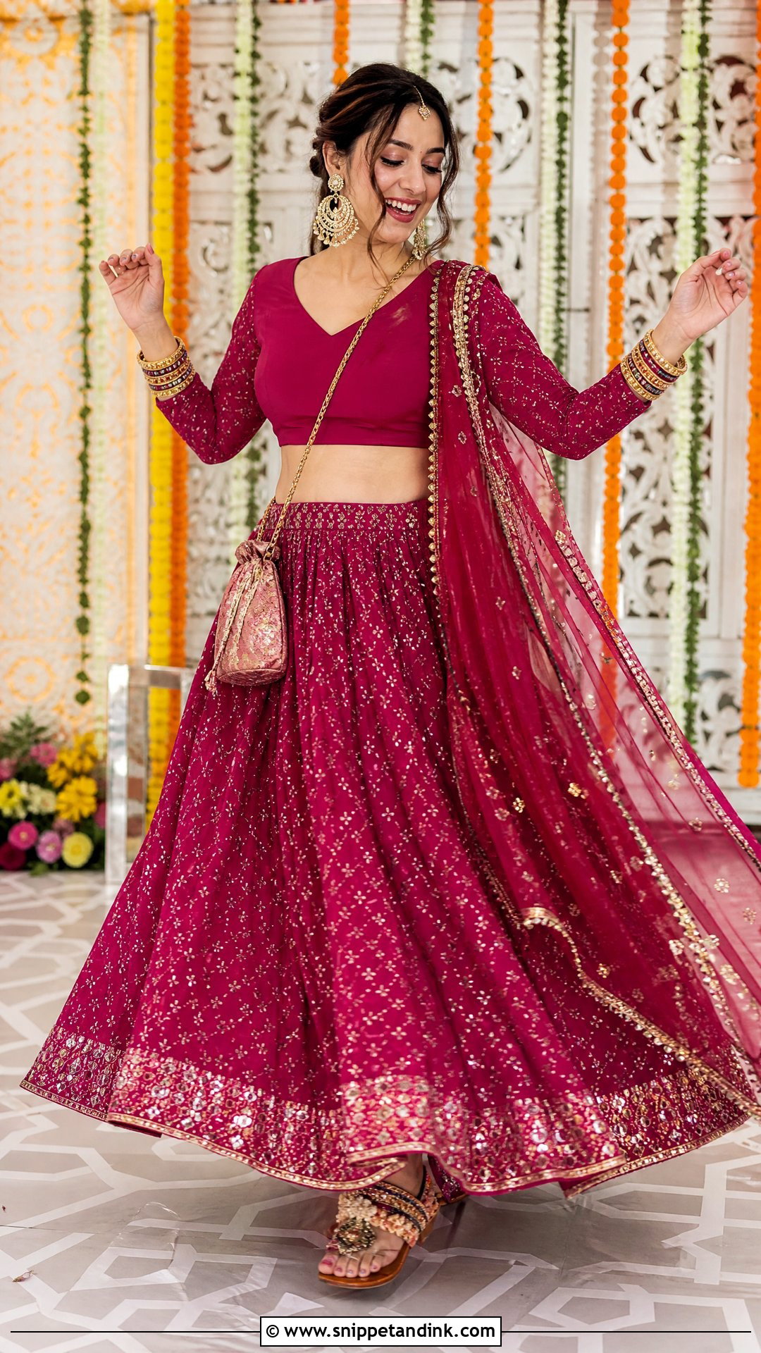 Ghungroo Wedding Chappal With Sangeet Lehenga - Snippet and Ink - 20 Wedding Chappal for Bride Ideas